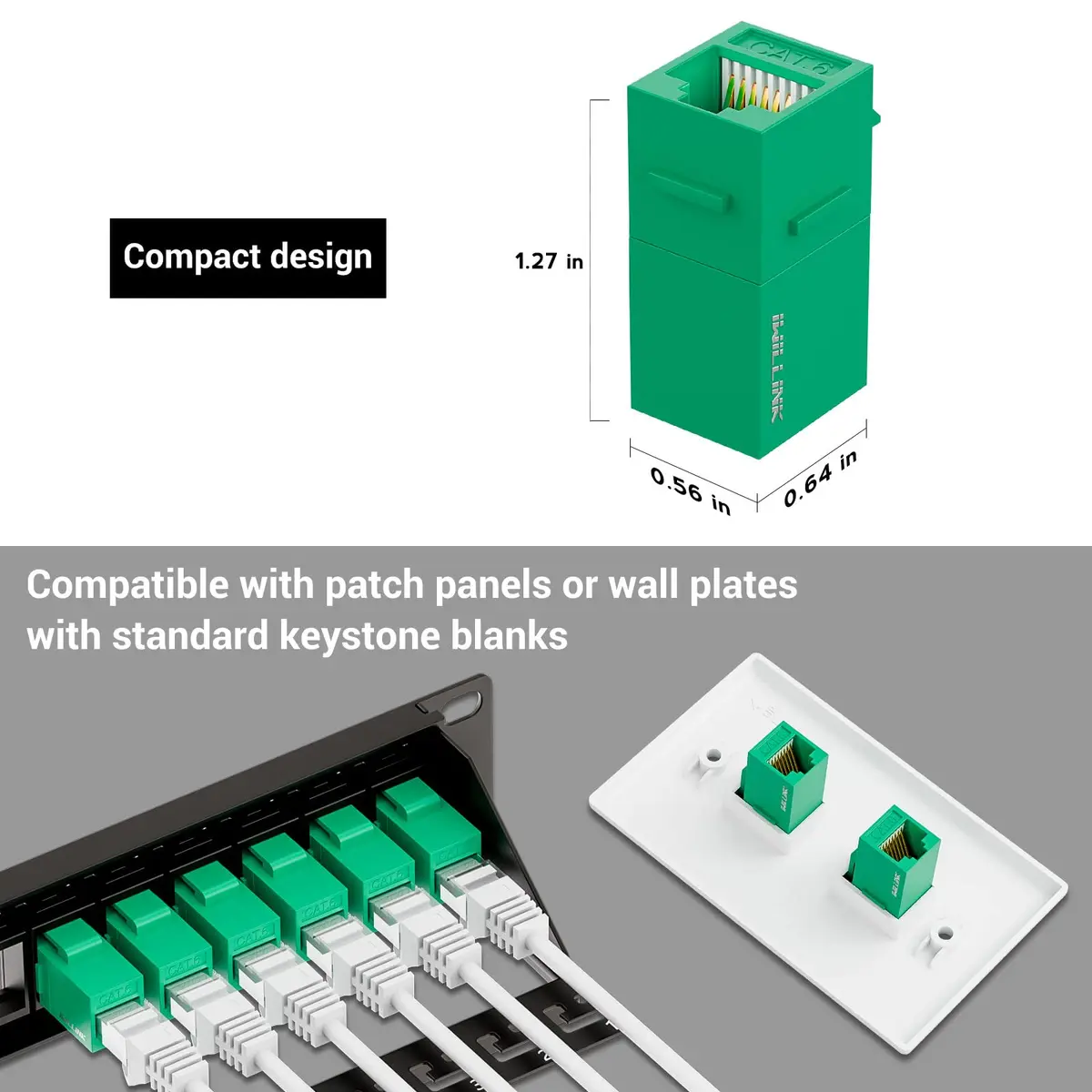 iwillink RJ45 Cat6 Keystone Coupler, 10-Pack, Green | Reliable Ethernet Connection for Home & Office - view 5