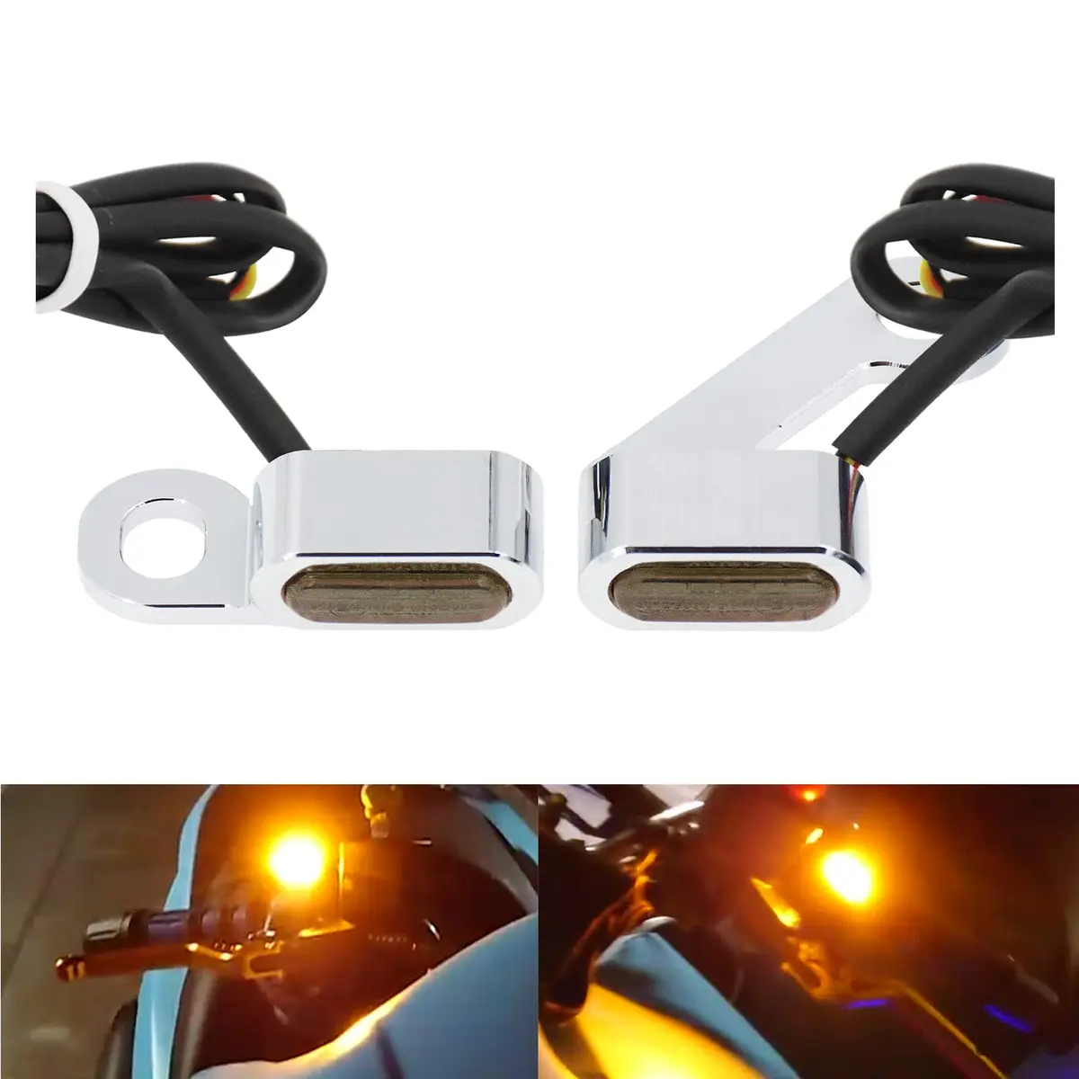 HCmotorku LED Turn Signal Running Lights for Harley Sportster 2004-2022, Chrome Housing Smoked Lens | Dual-Function Amber Indicator Lights - main product image