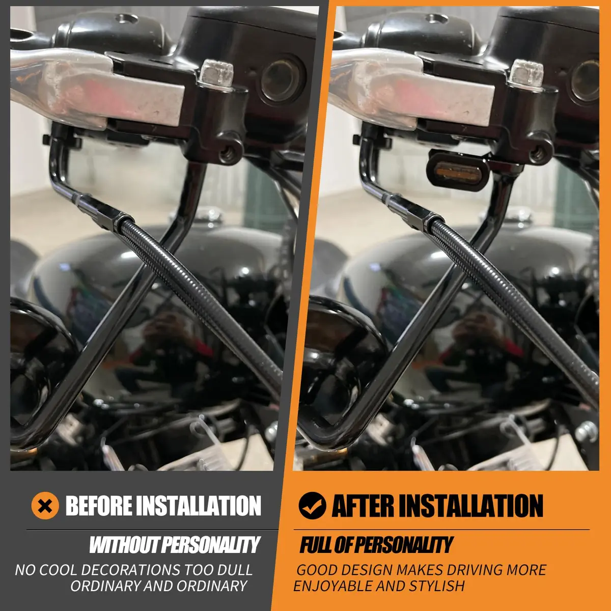 HCmotorku LED Turn Signal Running Lights for Harley Sportster 2004-2022, Chrome Housing Smoked Lens | Dual-Function Amber Indicator Lights - view 6