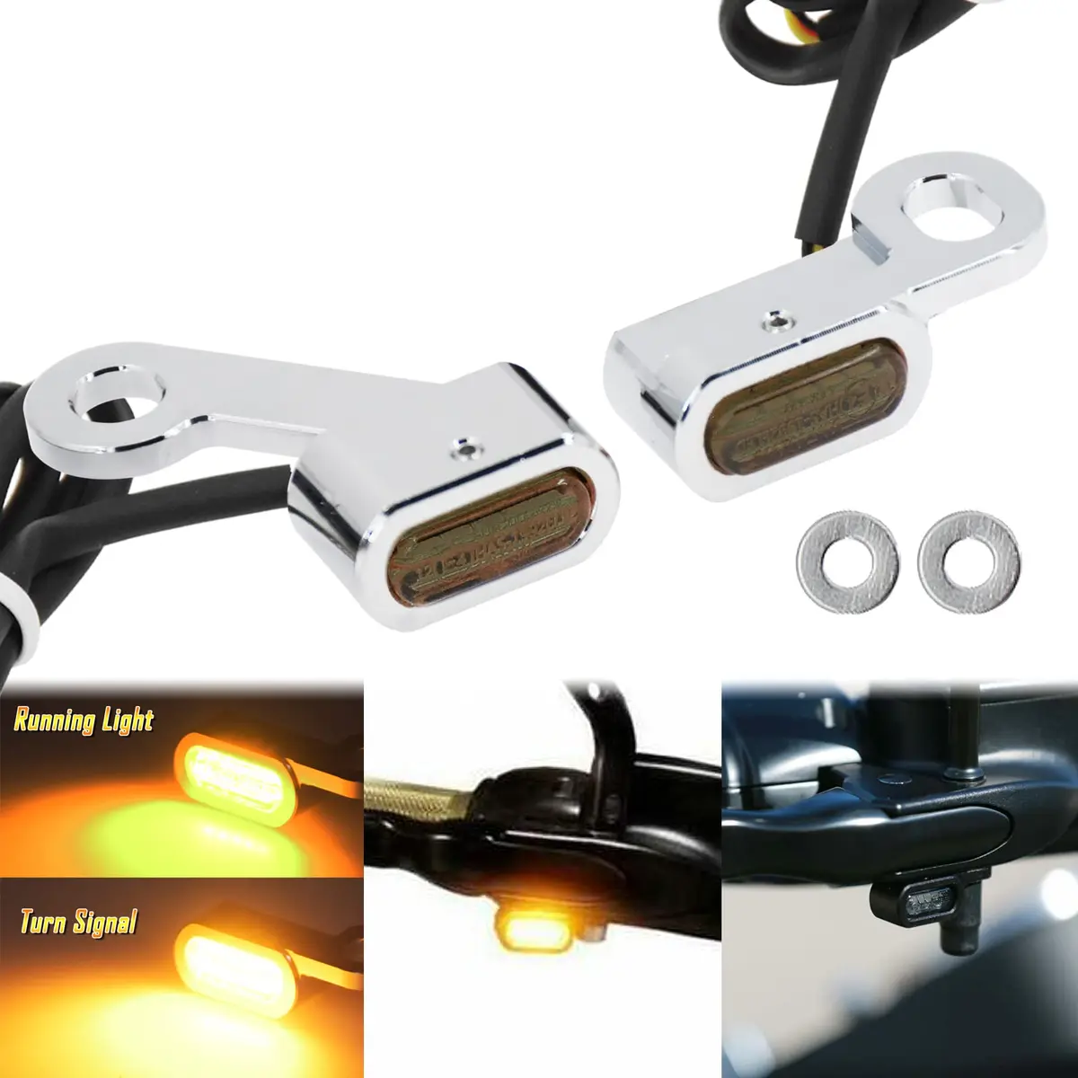HCmotorku LED Turn Signal Running Lights for Harley Sportster 2004-2022, Chrome Housing Smoked Lens | Dual-Function Amber Indicator Lights - view 2