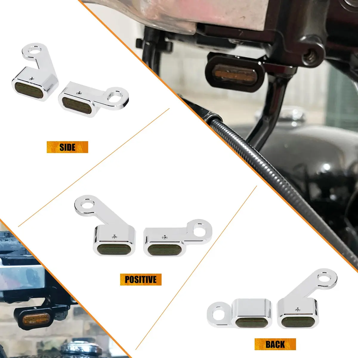 HCmotorku LED Turn Signal Running Lights for Harley Sportster 2004-2022, Chrome Housing Smoked Lens | Dual-Function Amber Indicator Lights - view 4