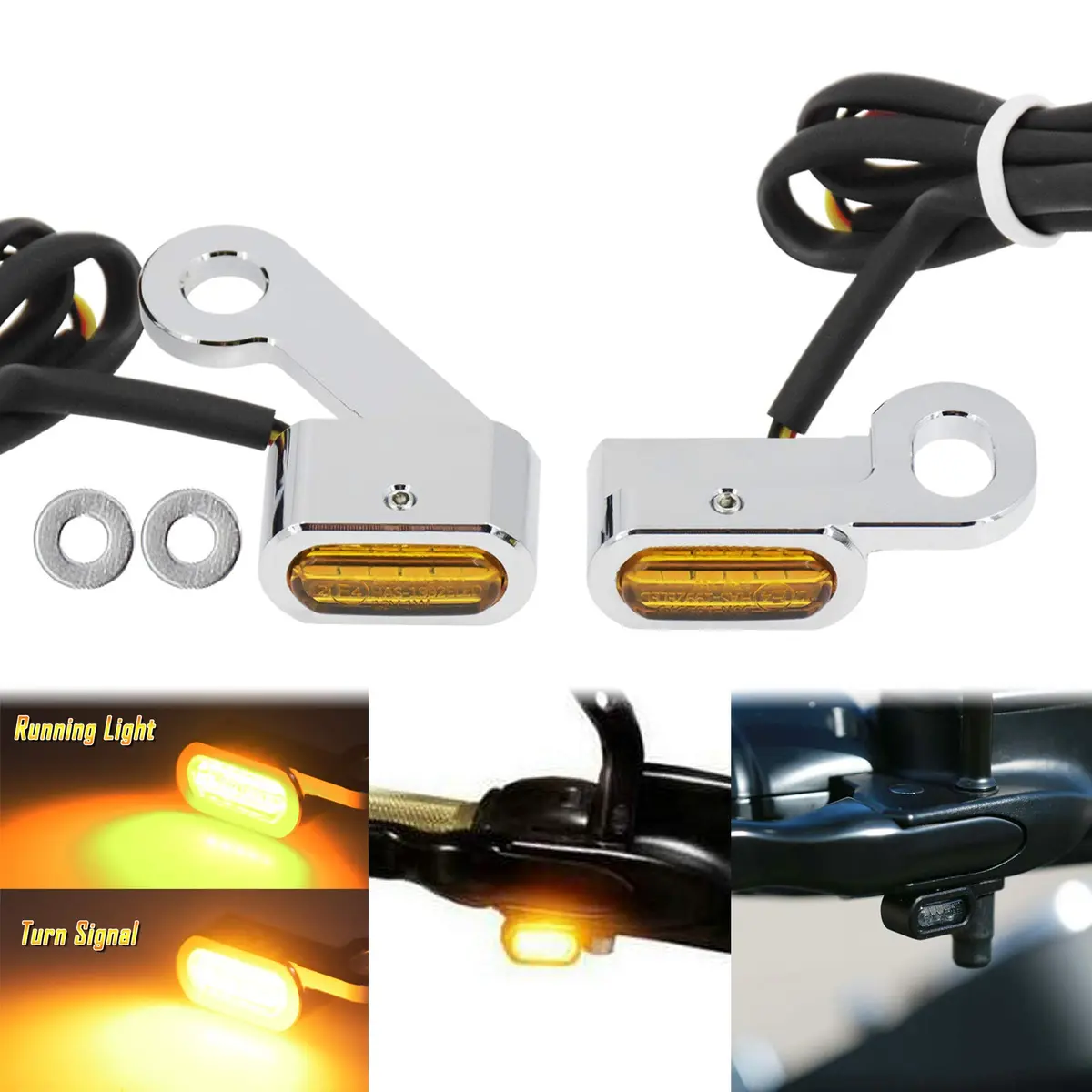 HCmotorku LED Turn Signal Running Light Front Indicators Blinker Lights for Harley Sportster 2004-2022 (Chrome Housing Amber Lens, 2-Pack) - view 2