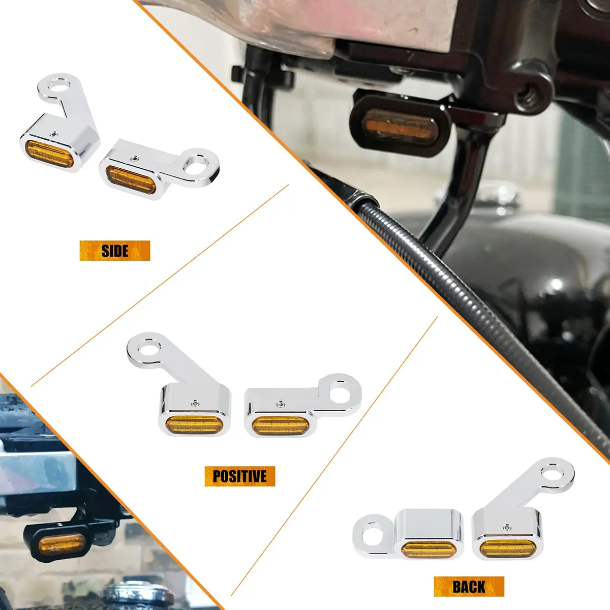 HCmotorku LED Turn Signal Running Light Front Indicators Blinker Lights for Harley Sportster 2004-2022 (Chrome Housing Amber Lens, 2-Pack) - view 4
