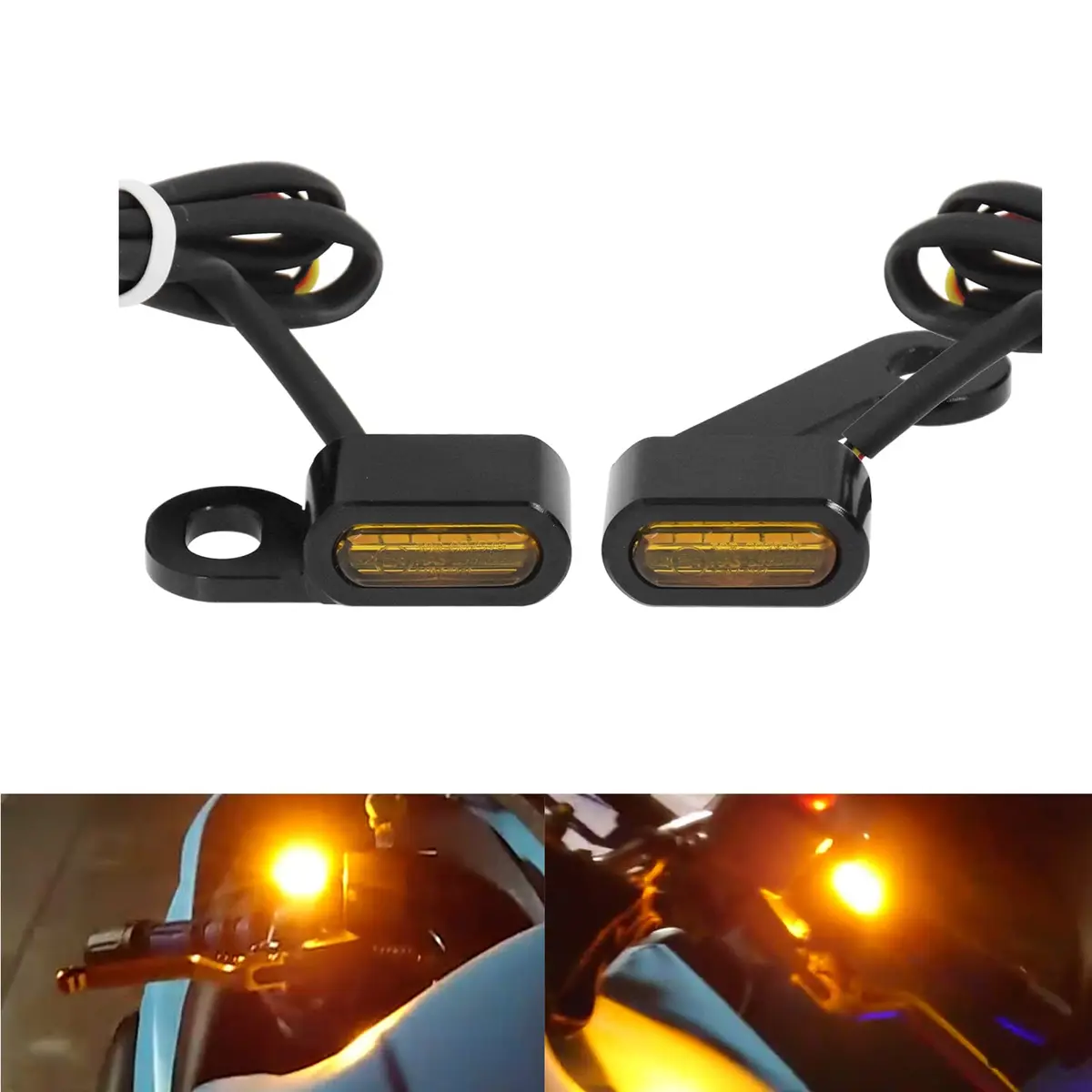 HCmotorku LED Turn Signal Light Running Light Front Indicators Blinker Lights Mini for Harley Sportster 2004-2022 (Black Housing Amber Lens) - main product image