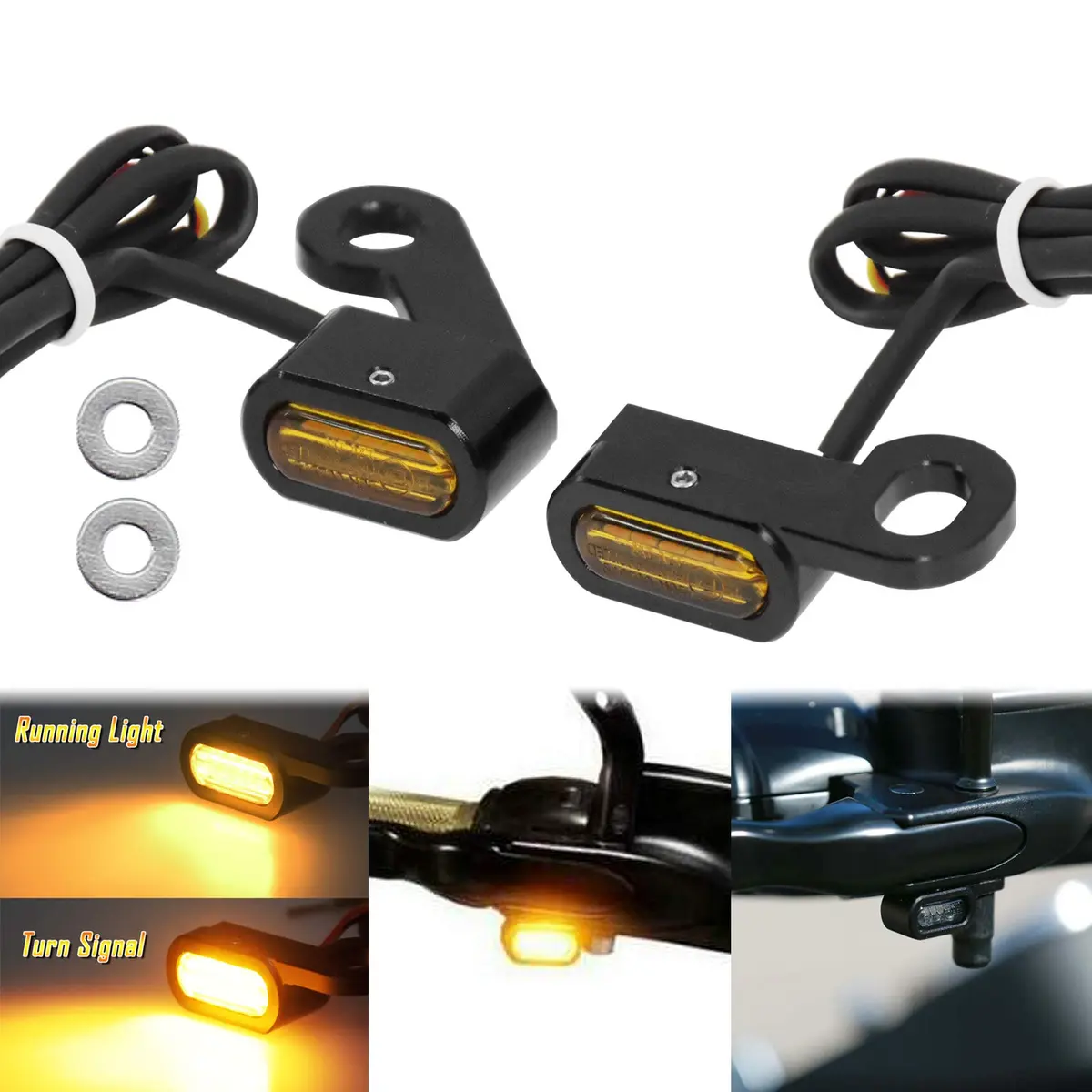 HCmotorku LED Turn Signal Light Running Light Front Indicators Blinker Lights Mini for Harley Sportster 2004-2022 (Black Housing Amber Lens) - view 2