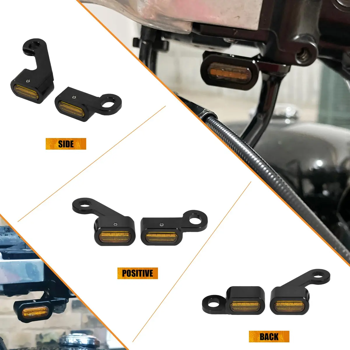 HCmotorku LED Turn Signal Light Running Light Front Indicators Blinker Lights Mini for Harley Sportster 2004-2022 (Black Housing Amber Lens) - view 4