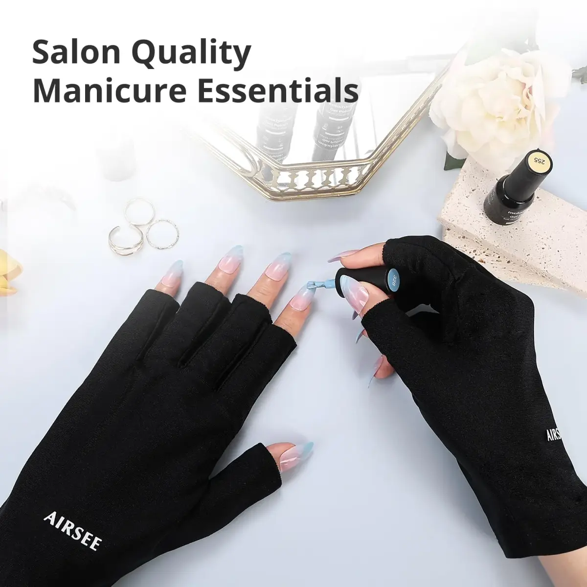AIRSEE UPF50+ UV Protection Gloves for Nail Lamp, Fingerless, Black | Blocks 99% UV Rays - view 4
