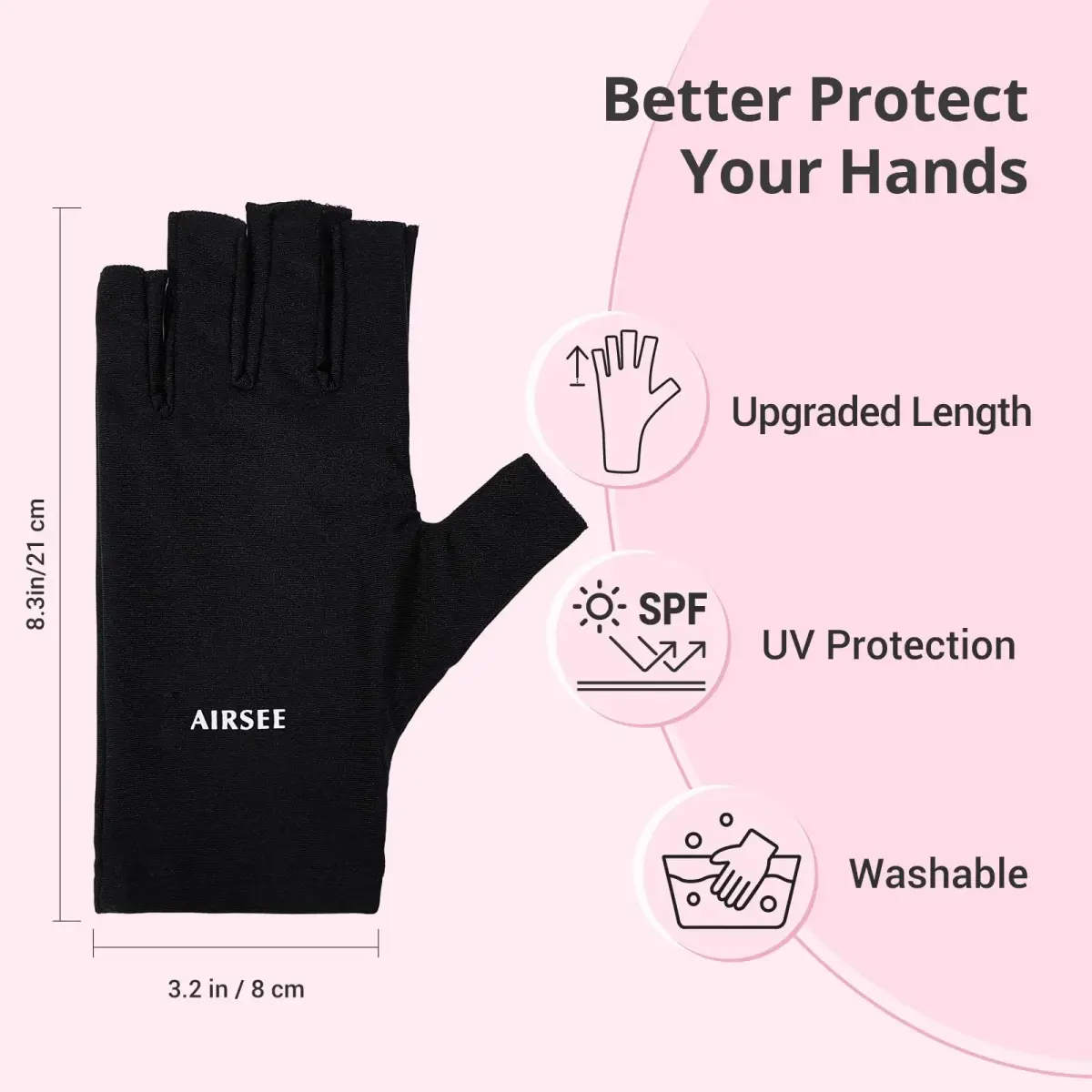 AIRSEE UPF50+ UV Protection Gloves for Nail Lamp, Fingerless, Black | Blocks 99% UV Rays - view 5
