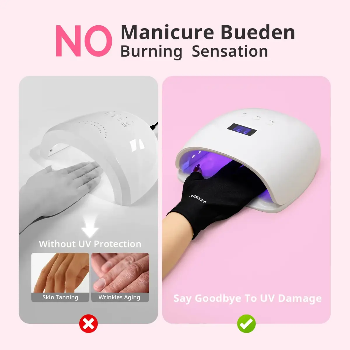 AIRSEE UPF50+ UV Protection Gloves for Nail Lamp, Fingerless, Black | Blocks 99% UV Rays - view 3