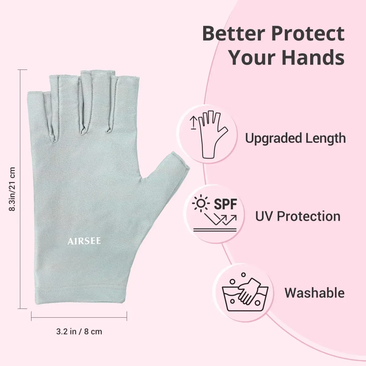 AIRSEE UPF50+ UV Protection Gloves for Nail Lamp, Fingerless, Mint Green | Blocks 99% UV Rays - view 5