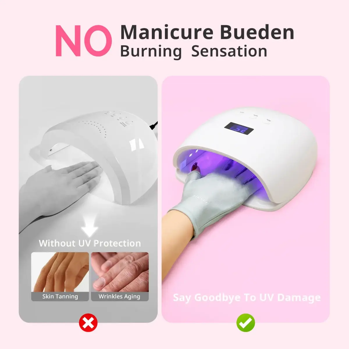 AIRSEE UPF50+ UV Protection Gloves for Nail Lamp, Fingerless, Mint Green | Blocks 99% UV Rays - view 3