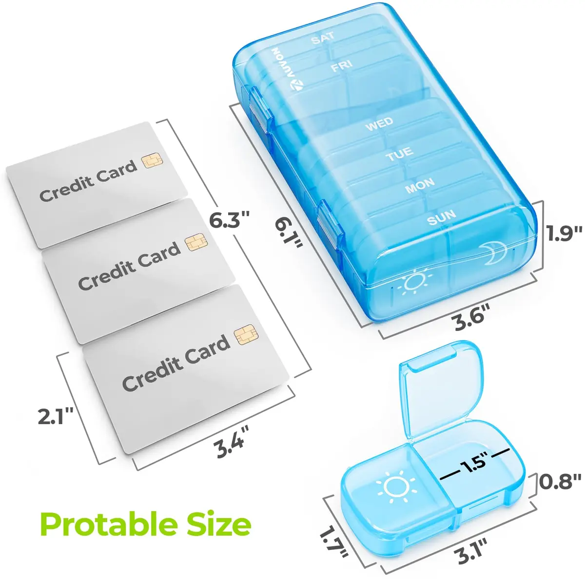 AUVON Weekly Pill Organizer 2 Times a Day, 14 Compartments | FDA Approved, BPA-Free, Portable for Travel - view 5
