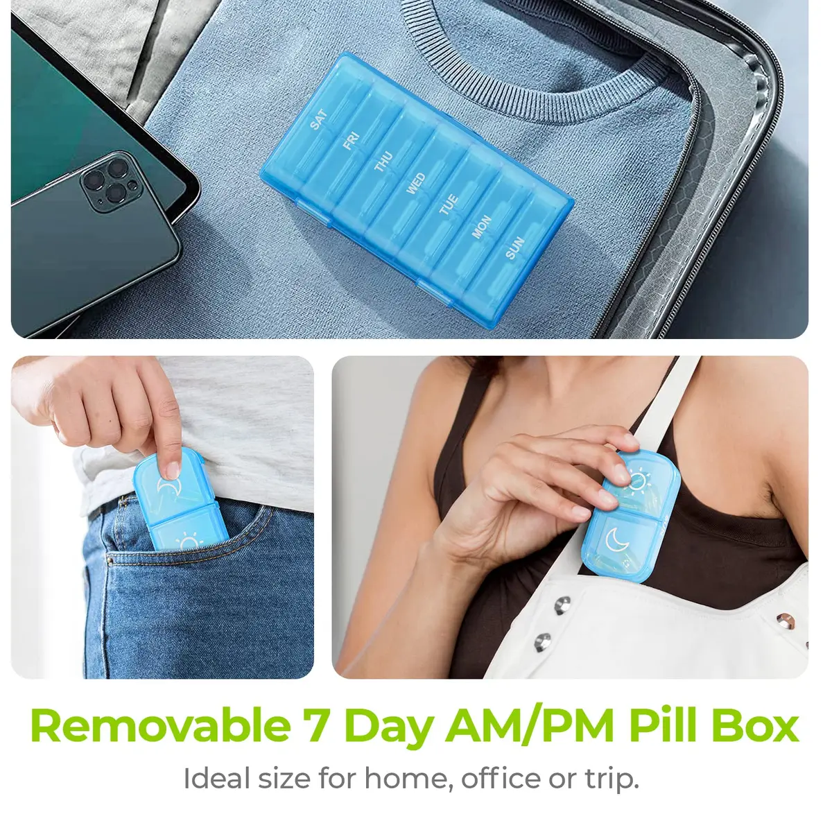 AUVON Weekly Pill Organizer 2 Times a Day, 14 Compartments | FDA Approved, BPA-Free, Portable for Travel - view 6