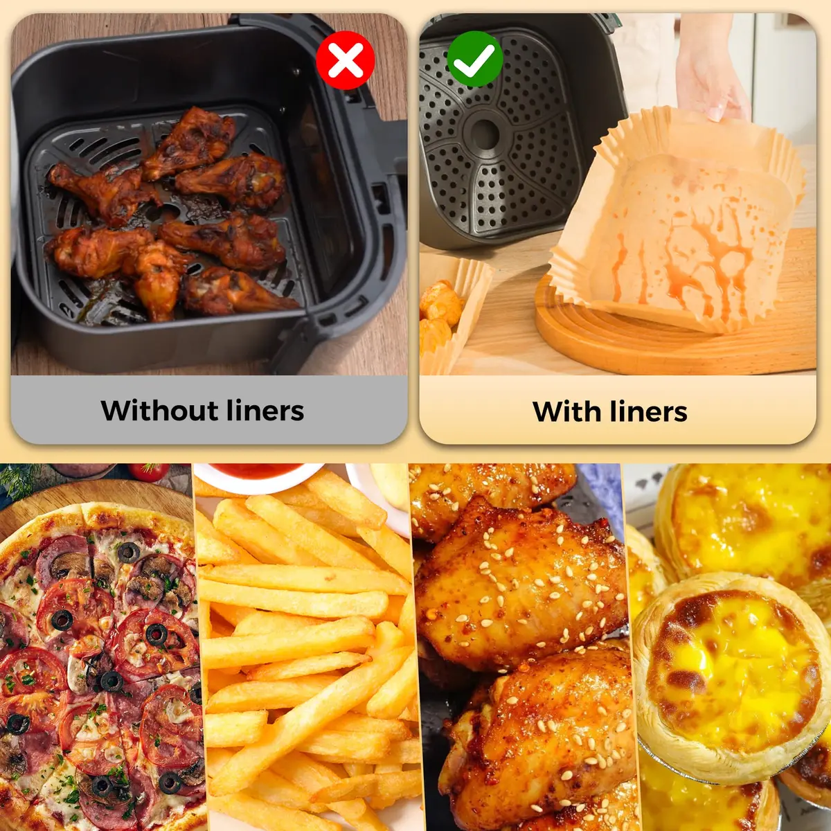 ctizne Disposable Air Fryer Paper Liners 100Pcs 9 Inch Square | Food Grade Parchment for 8-12 Qt Air Fryers - view 5