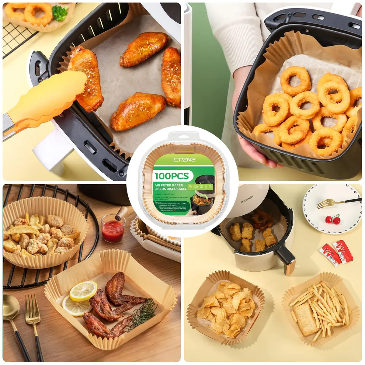 ctizne Disposable Air Fryer Paper Liners 100Pcs 9 Inch Square | Food Grade Parchment for 8-12 Qt Air Fryers - view 6