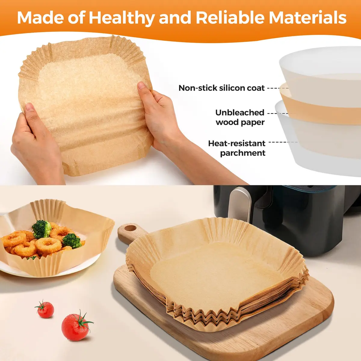 ctizne Disposable Air Fryer Paper Liners 100Pcs 9 Inch Square | Food Grade Parchment for 8-12 Qt Air Fryers - view 4