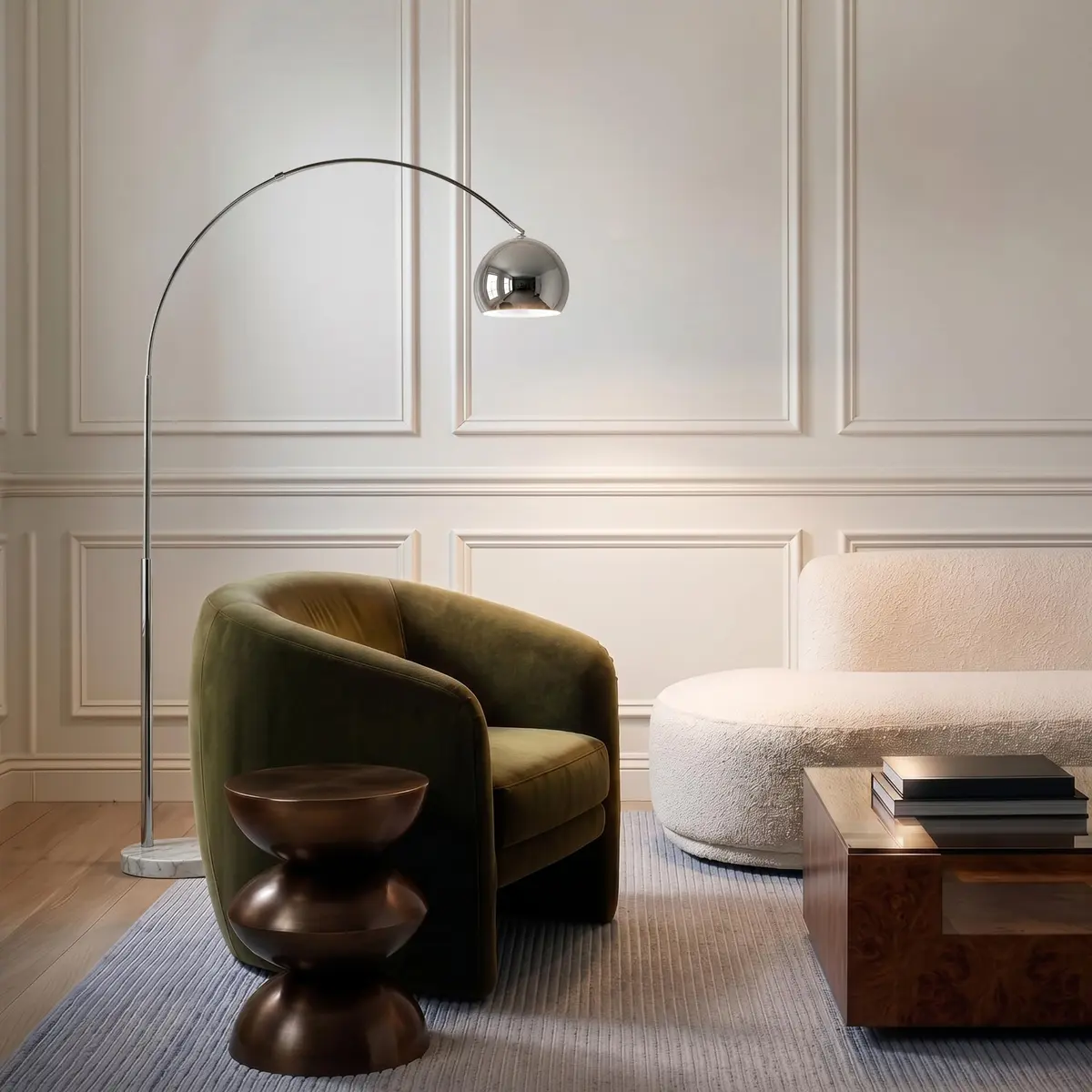 Brightech Olivia Floor Lamp - Chic Arc Lamp with Marble Base & LED Bulb for Living Room, Bedroom, Office - Chrome - view 6