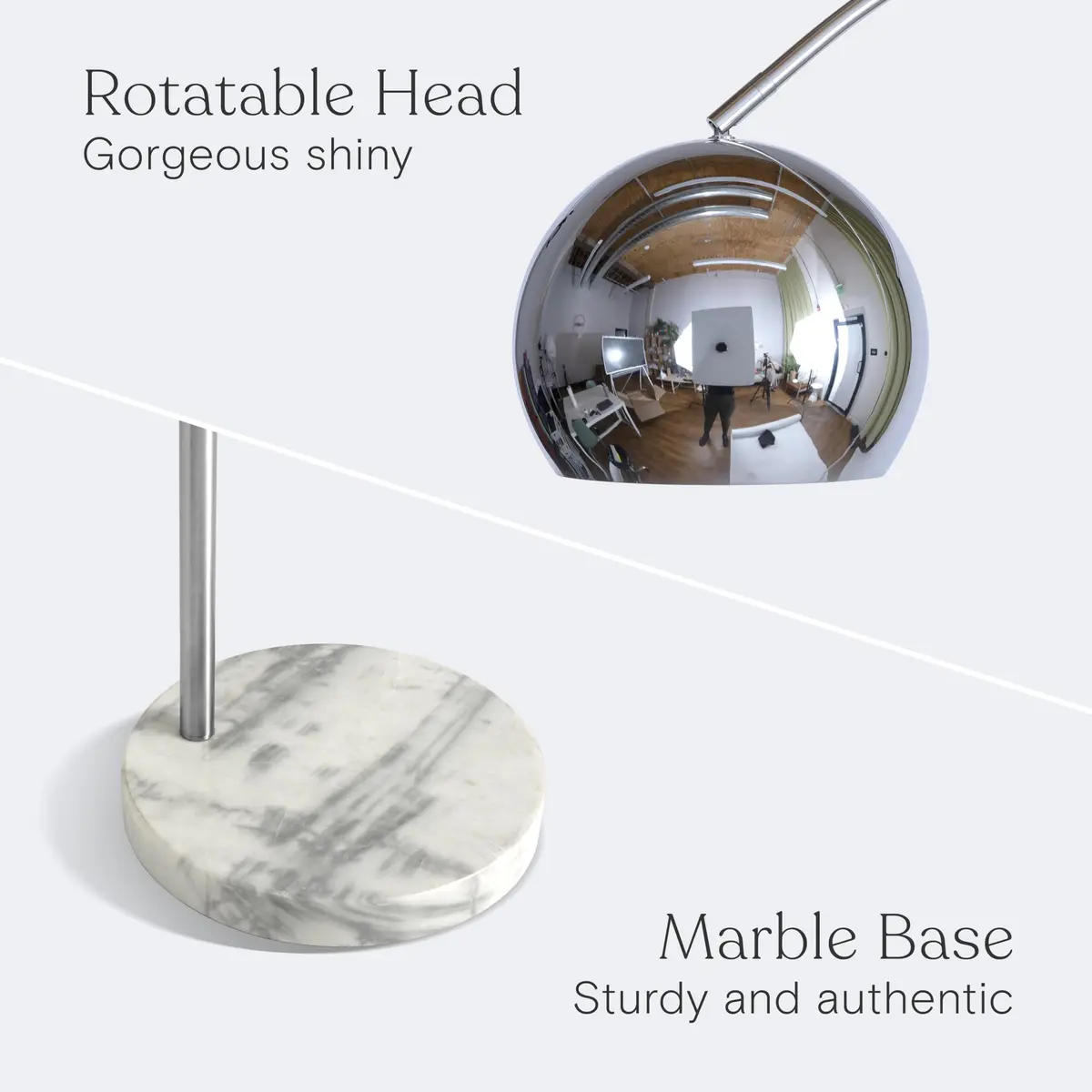 Brightech Olivia Floor Lamp - Chic Arc Lamp with Marble Base & LED Bulb for Living Room, Bedroom, Office - Chrome - view 7