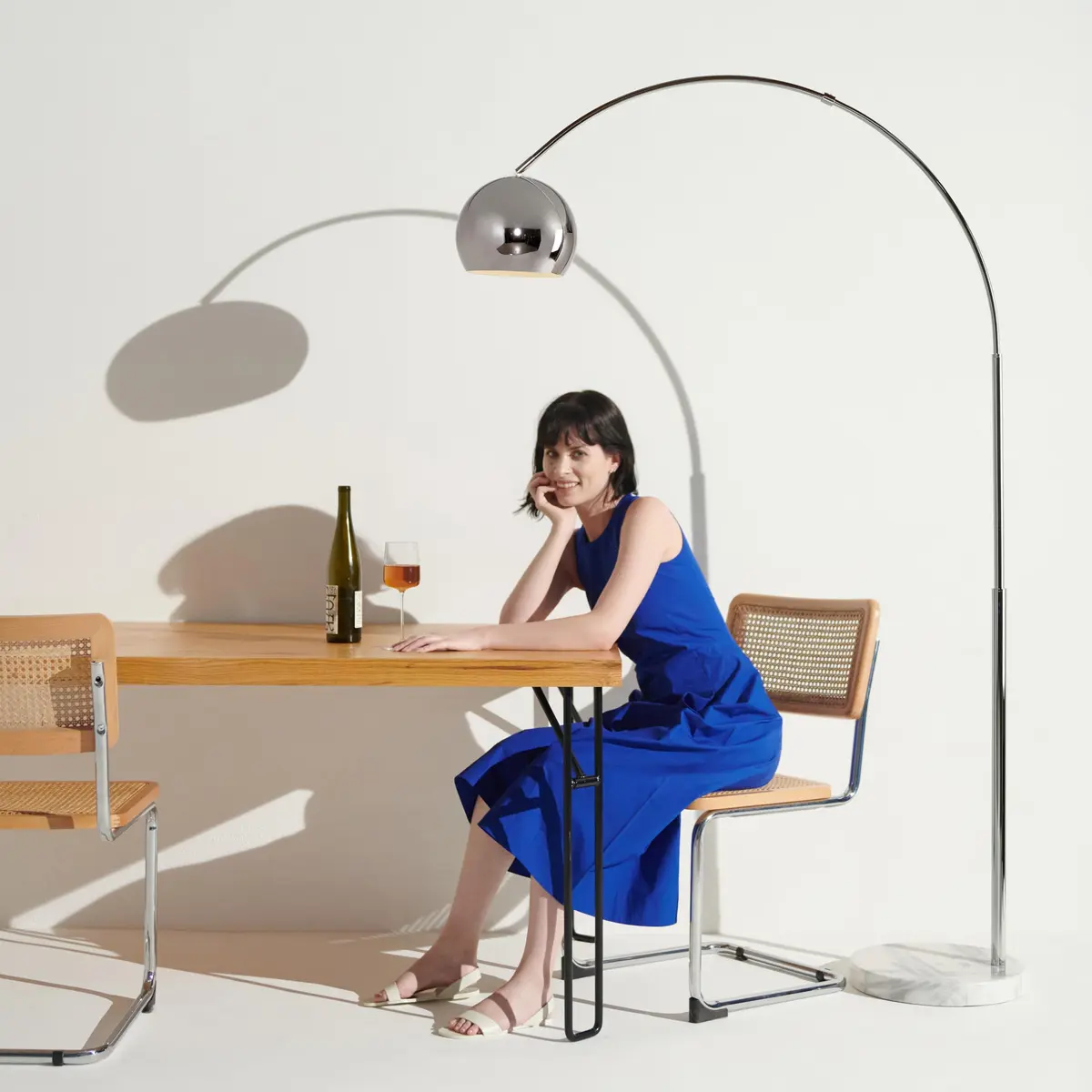 Brightech Olivia Floor Lamp - Chic Arc Lamp with Marble Base & LED Bulb for Living Room, Bedroom, Office - Chrome - view 8