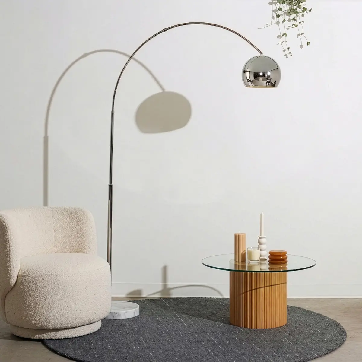 Brightech Olivia Floor Lamp - Chic Arc Lamp with Marble Base & LED Bulb for Living Room, Bedroom, Office - Chrome - view 9