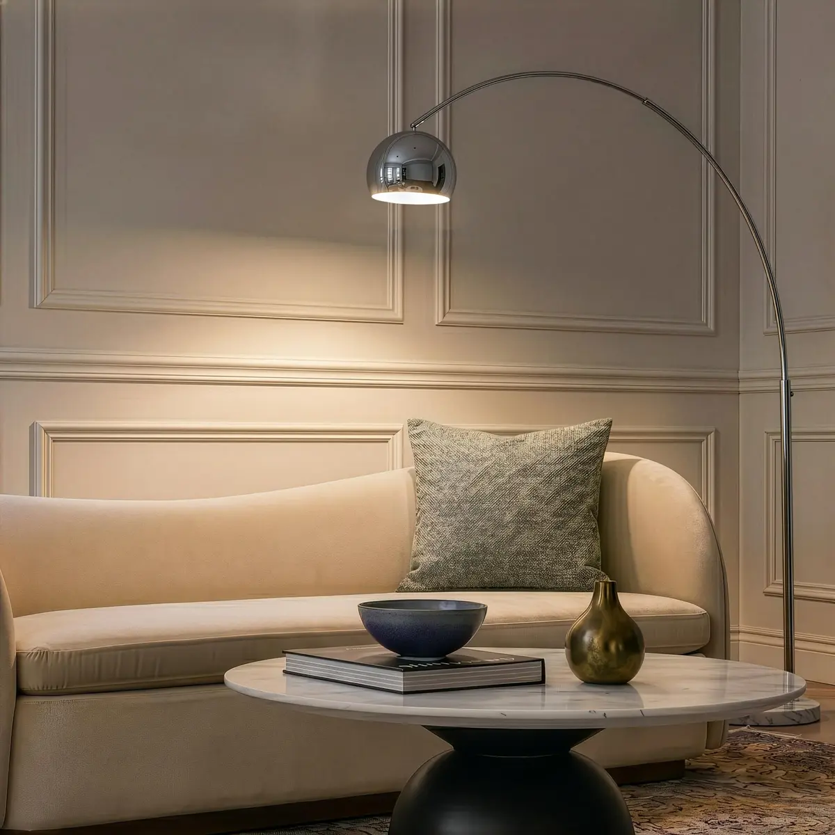 Brightech Olivia Floor Lamp - Chic Arc Lamp with Marble Base & LED Bulb for Living Room, Bedroom, Office - Chrome - view 2