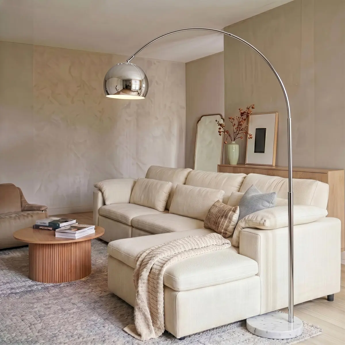 Brightech Olivia Floor Lamp - Chic Arc Lamp with Marble Base & LED Bulb for Living Room, Bedroom, Office - Chrome - view 4