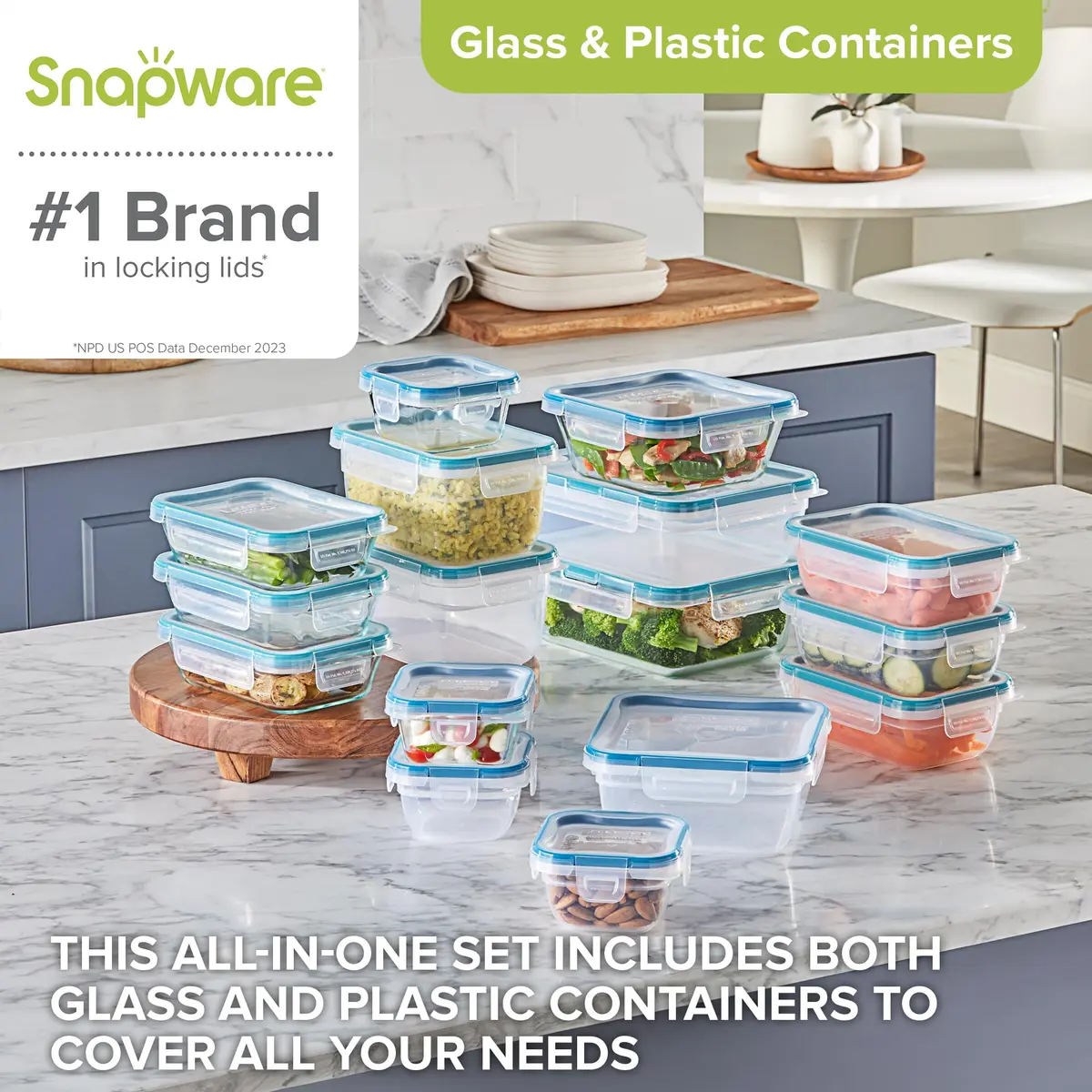Snapware Plastic Food Storage Set 5-Pack Mixed Sizes | Airtight Leak-Proof Containers - view 2