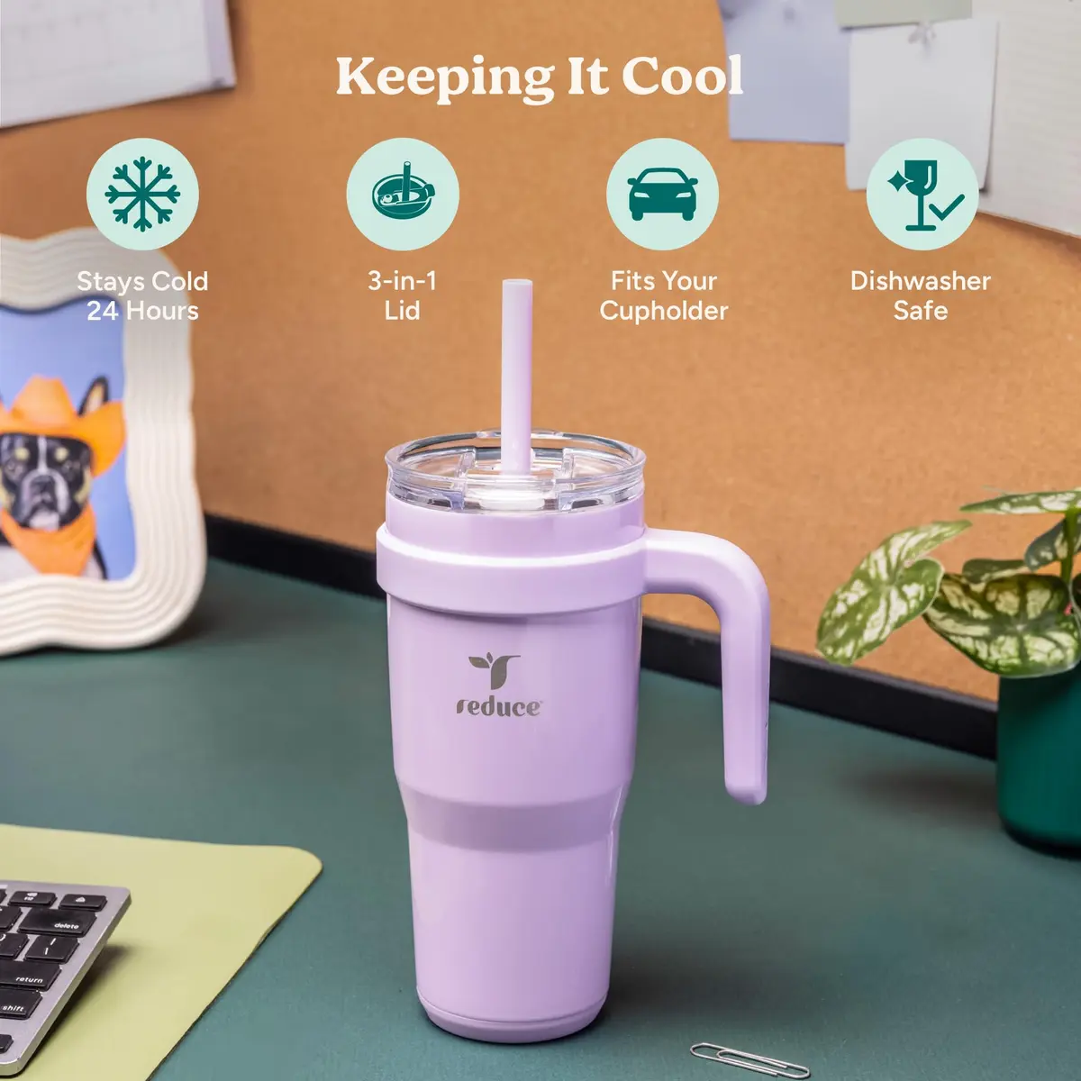 REDUCE 24 oz Stainless Steel Tumbler with Handle - 710ml (24 fl oz) | Keeps Drinks Cold 24 Hrs - view 3