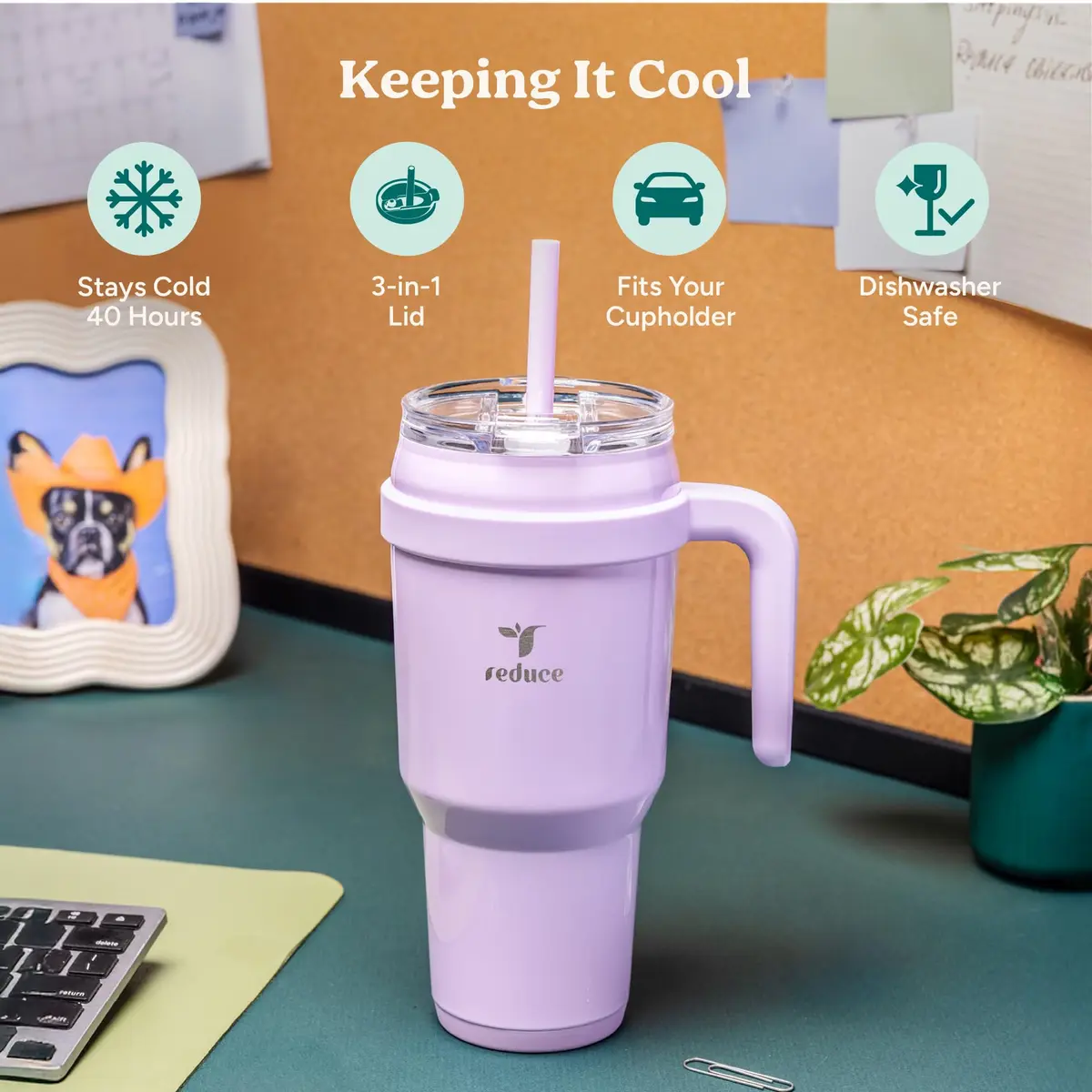 REDUCE 40 oz Stainless Steel Tumbler with Handle | Insulated Travel Mug for Hot & Cold Drinks - view 3