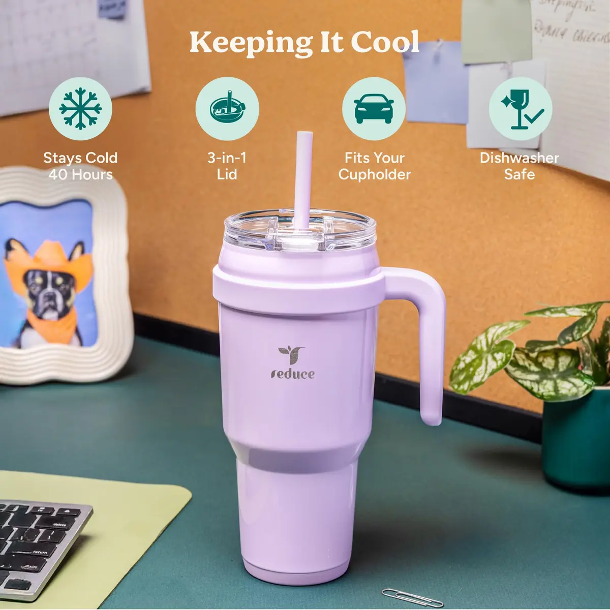 REDUCE 40 oz Stainless Steel Tumbler with Handle - 1183ml (40 fl oz) | Keeps Drinks Cold 24 Hrs - view 3