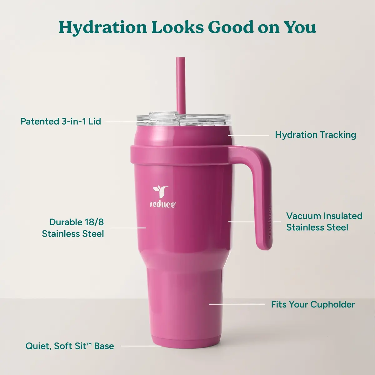 REDUCE 40 oz Stainless Steel Tumbler with Handle - 1183ml (40 fl oz) | Keeps Drinks Cold 24 Hrs - view 4