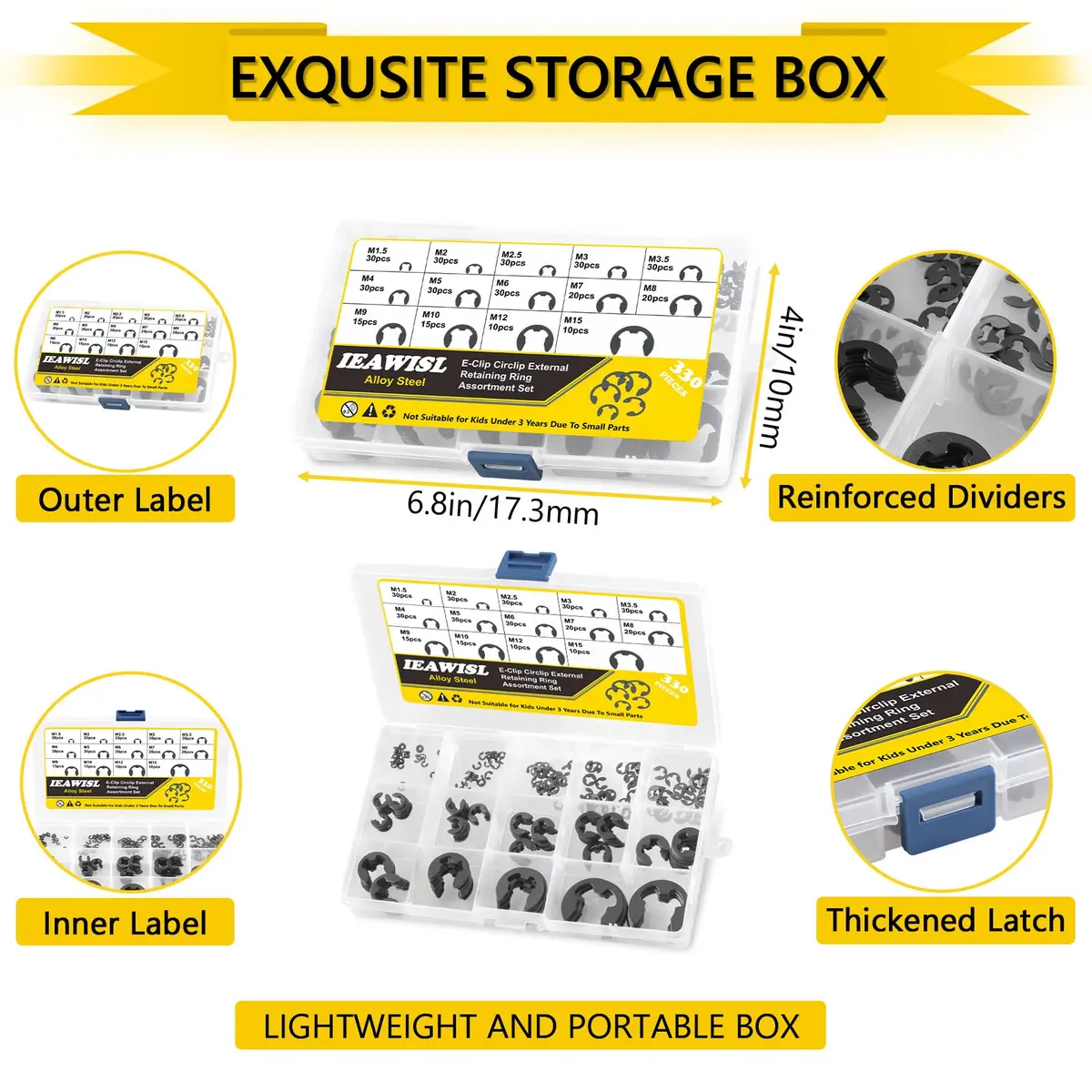 IEAWISL 330 Pcs Alloy Steel External Retaining Rings Assortment Set | Metric Sizes M1.5-M15 - view 6
