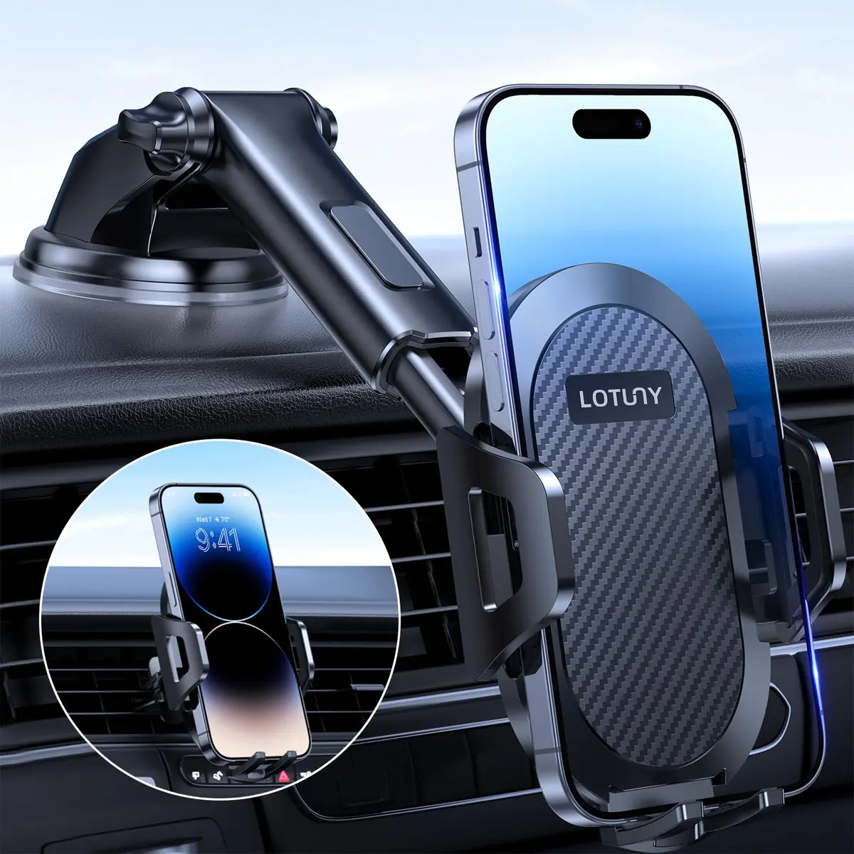 LOTUNY Universal Phone Mount for Car | Reliable Suction & Adjustable View (100-120 chars) - main product image