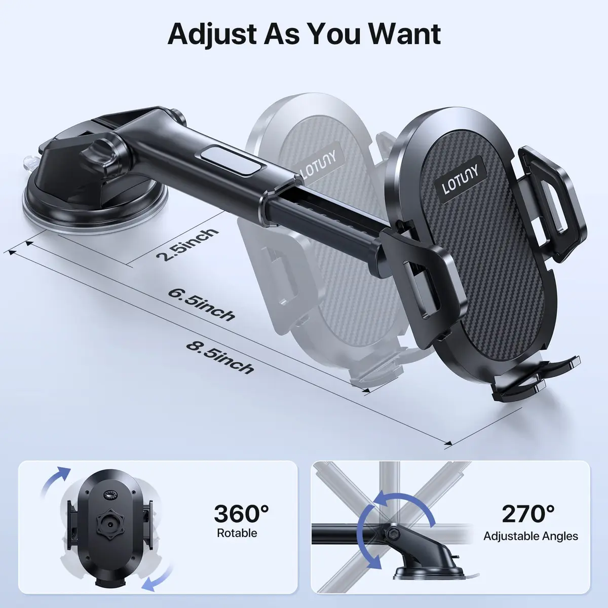 LOTUNY Universal Phone Mount for Car | Reliable Suction & Adjustable View (100-120 chars) - view 7