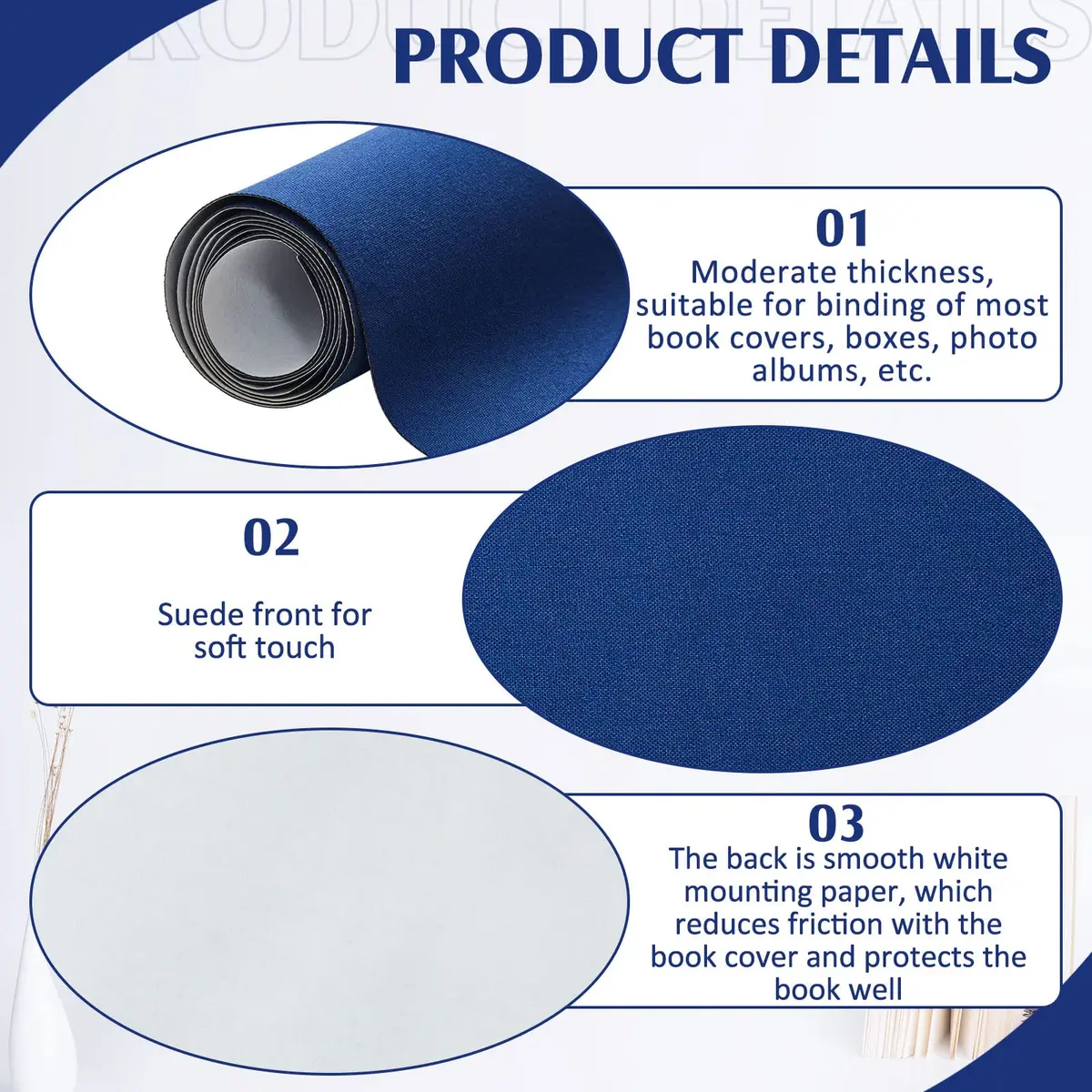 PerKoop Book Cloth 40x15 Inch Fabric Surface Dark Blue | Stylish & Durable for Bookbinding - view 4