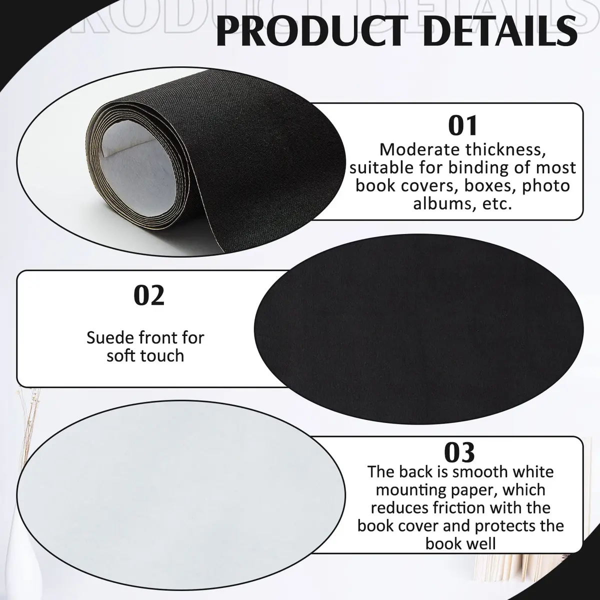 PerKoop Book Cloth 40x16 Inch Fabric Surface Black | Elegant Bookbinding Material - view 4