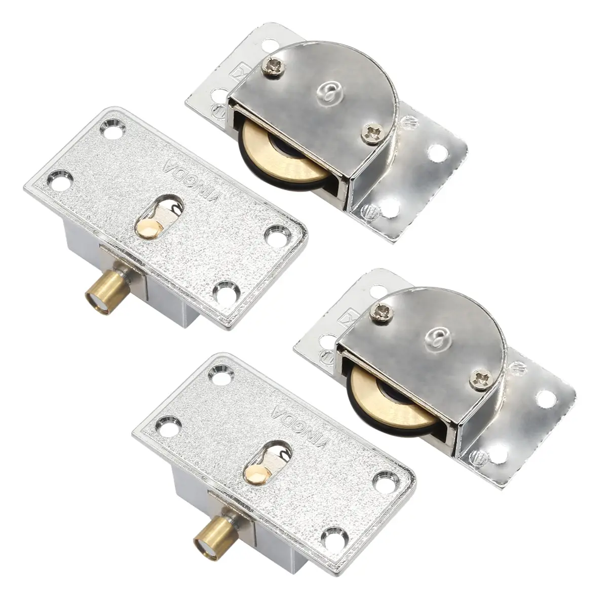 BokWin Silver Sliding Door Pulley Set (2 Pairs, 58mm x 31mm) | Heavy Duty Zinc Alloy Rollers for Barn, Cabinet Doors - main product image
