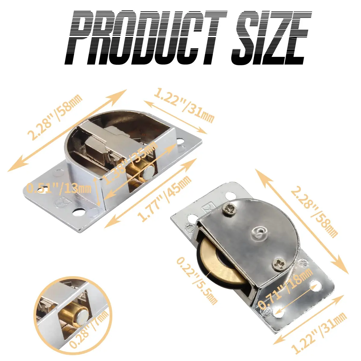 BokWin Silver Sliding Door Pulley Set (2 Pairs, 58mm x 31mm) | Heavy Duty Zinc Alloy Rollers for Barn, Cabinet Doors - view 5