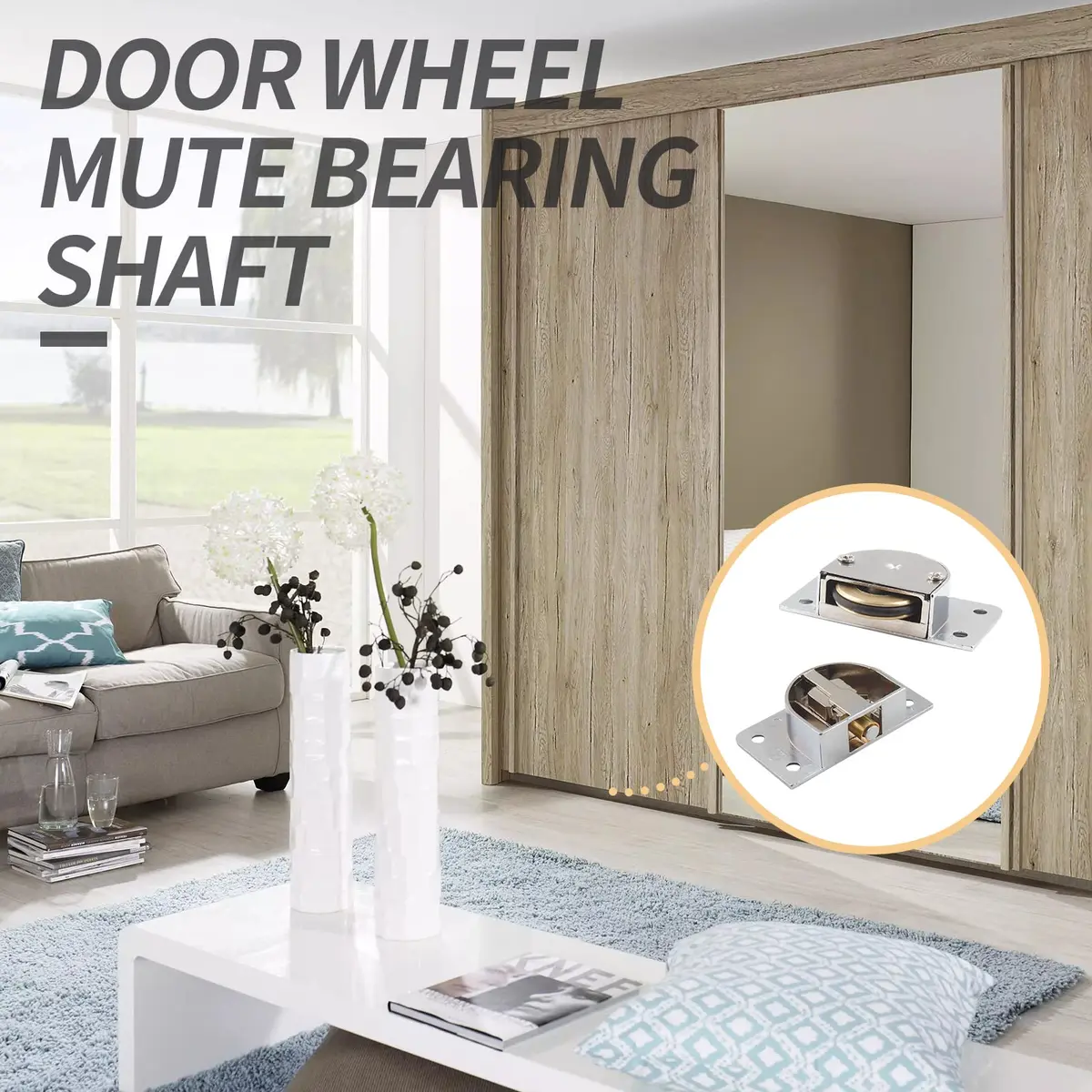 BokWin Silver Sliding Door Pulley Set (2 Pairs, 58mm x 31mm) | Heavy Duty Zinc Alloy Rollers for Barn, Cabinet Doors - view 6