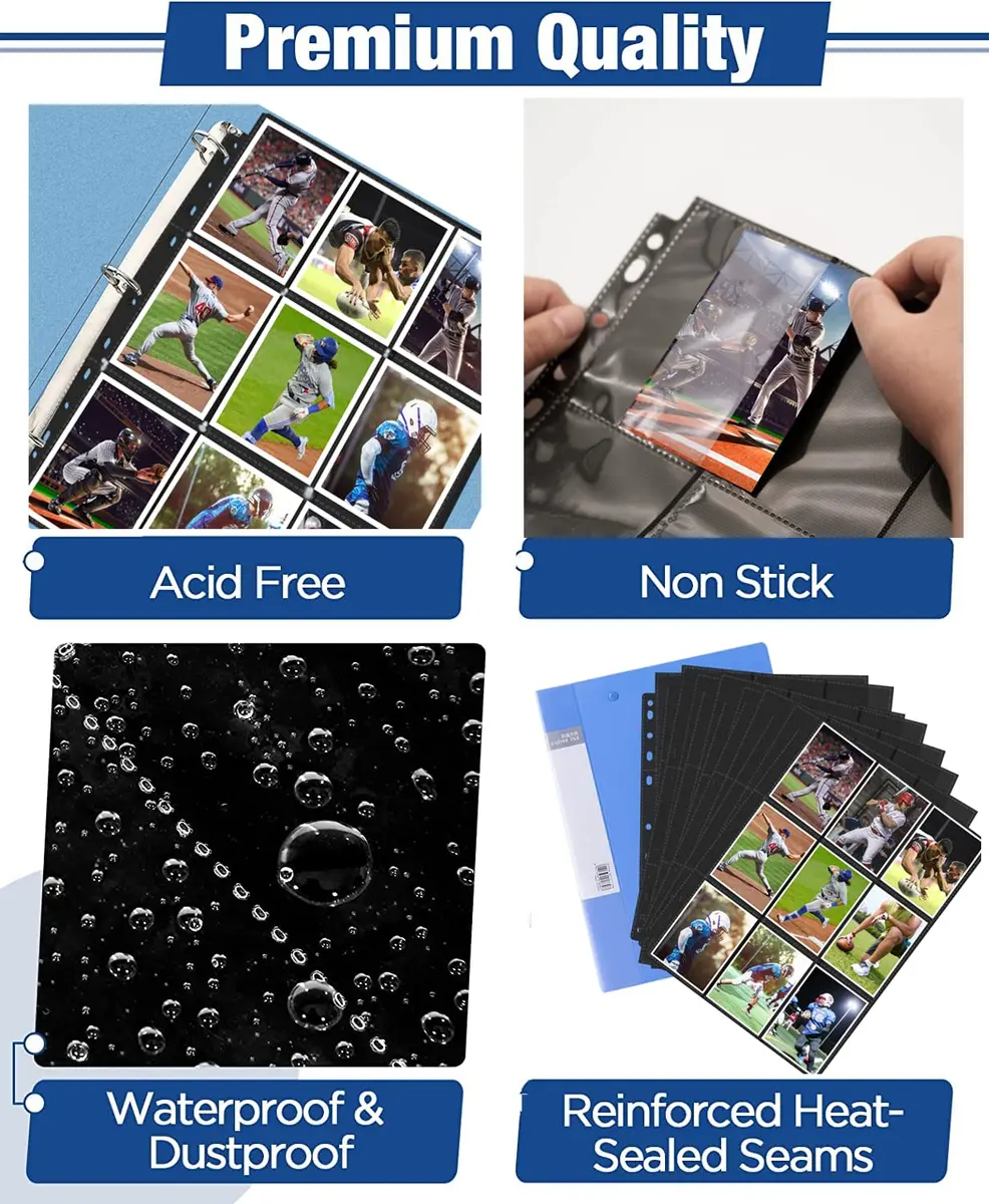 superaimi 900 Pocket Trading Card Pages | Double-Sided Binder Sheets for Standard Size Cards, Waterproof & Dustproof (50 pages) - view 2