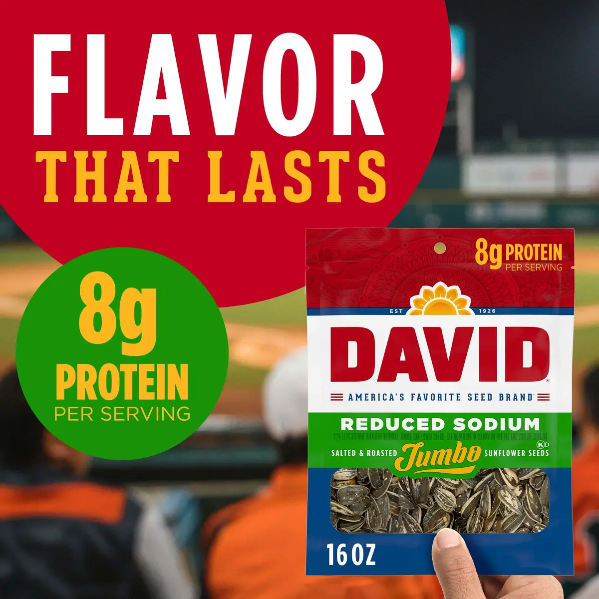 David Reduced Sodium Sunflower Seeds, 16 oz. | Classic flavor with 25% less sodium, gluten-free, travel snack - view 2