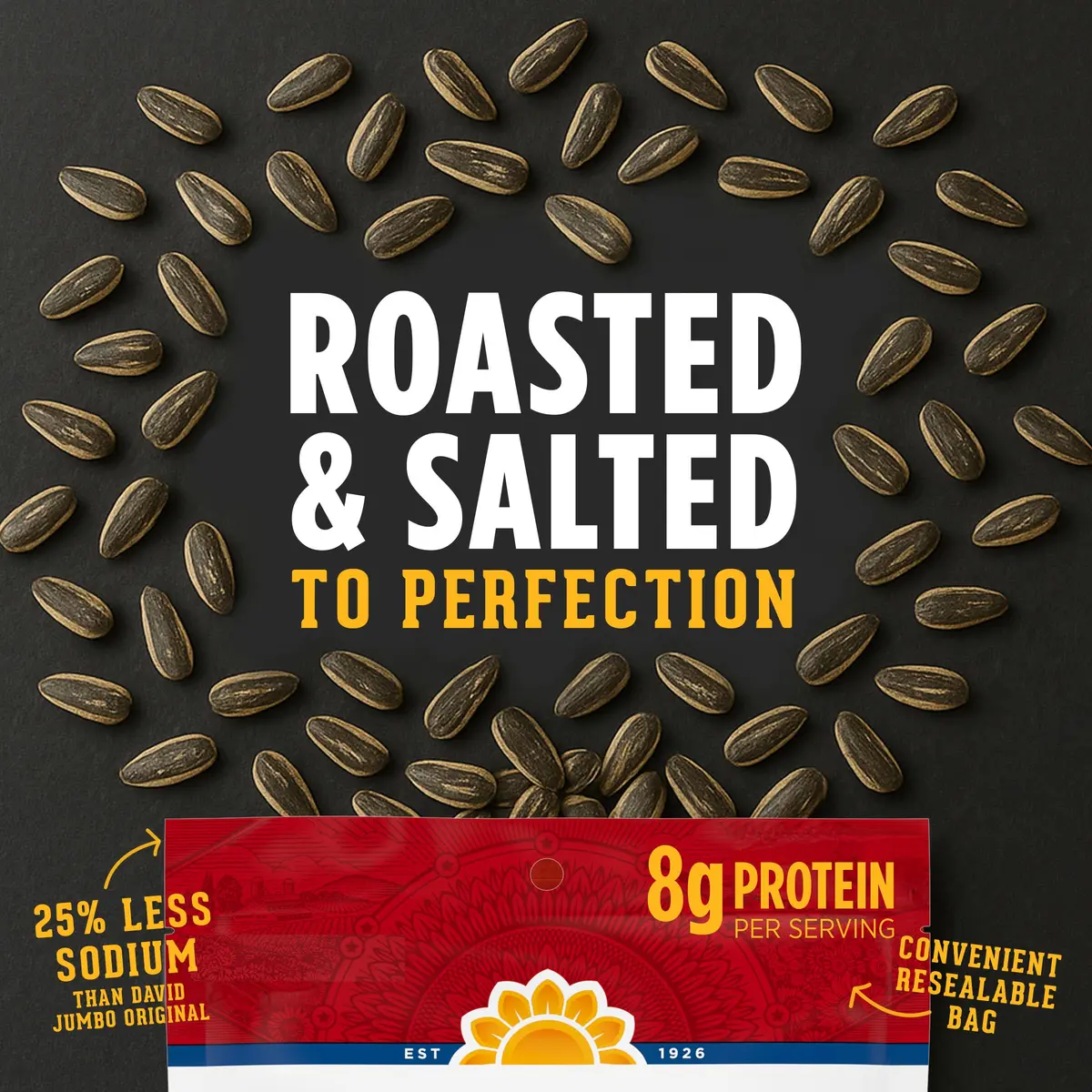 David Reduced Sodium Sunflower Seeds, 16 oz. | Classic flavor with 25% less sodium, gluten-free, travel snack - view 3