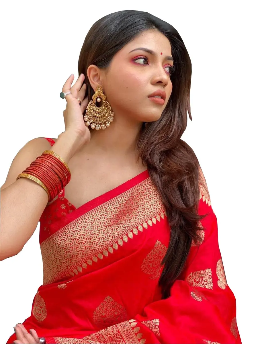Avantika Fashion Women's Kanjivaram Soft Pure Silk Banarasi Saree with Blouse Piece, Red, 5.5m (18ft) | Jacquard Woven Traditional Indian Wear - main product image