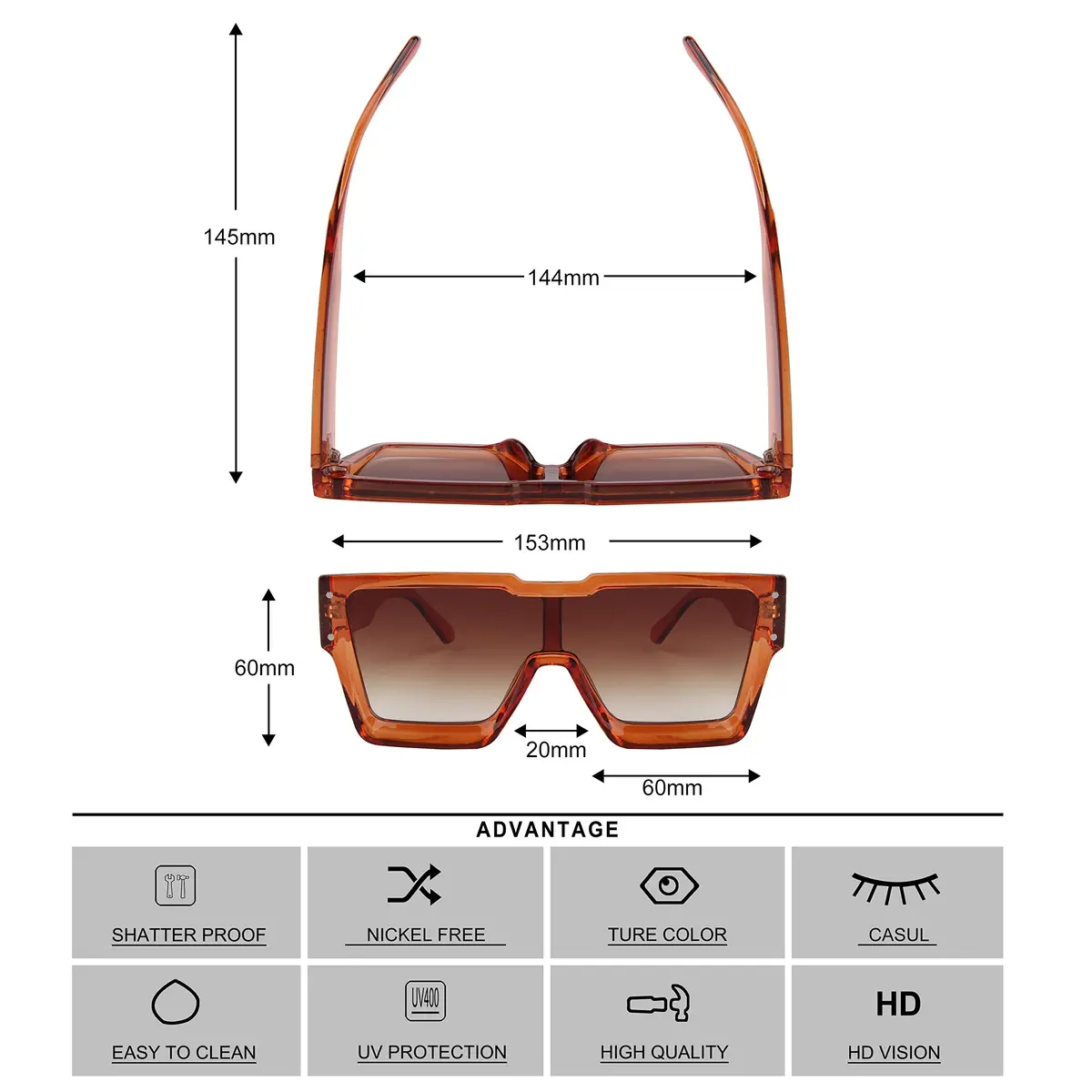 KENBO Oversized Square Sunglasses for Women Men One Piece Lens | UV400 Polarized Fashion - view 5