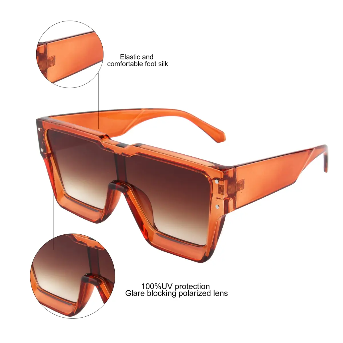 KENBO Oversized Brown Frame Gradient Brown Lens Square Sunglasses for Women Men - view 4