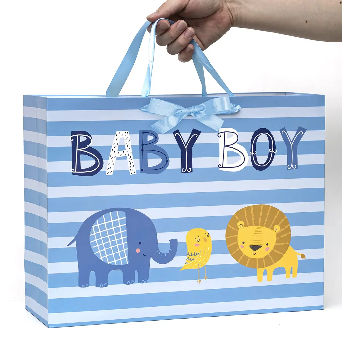 Loveinside Baby Boy Gift Bag with Tissue Paper and Greeting Card | Blue Animal Design, 16" x 6" x 12" - view 7