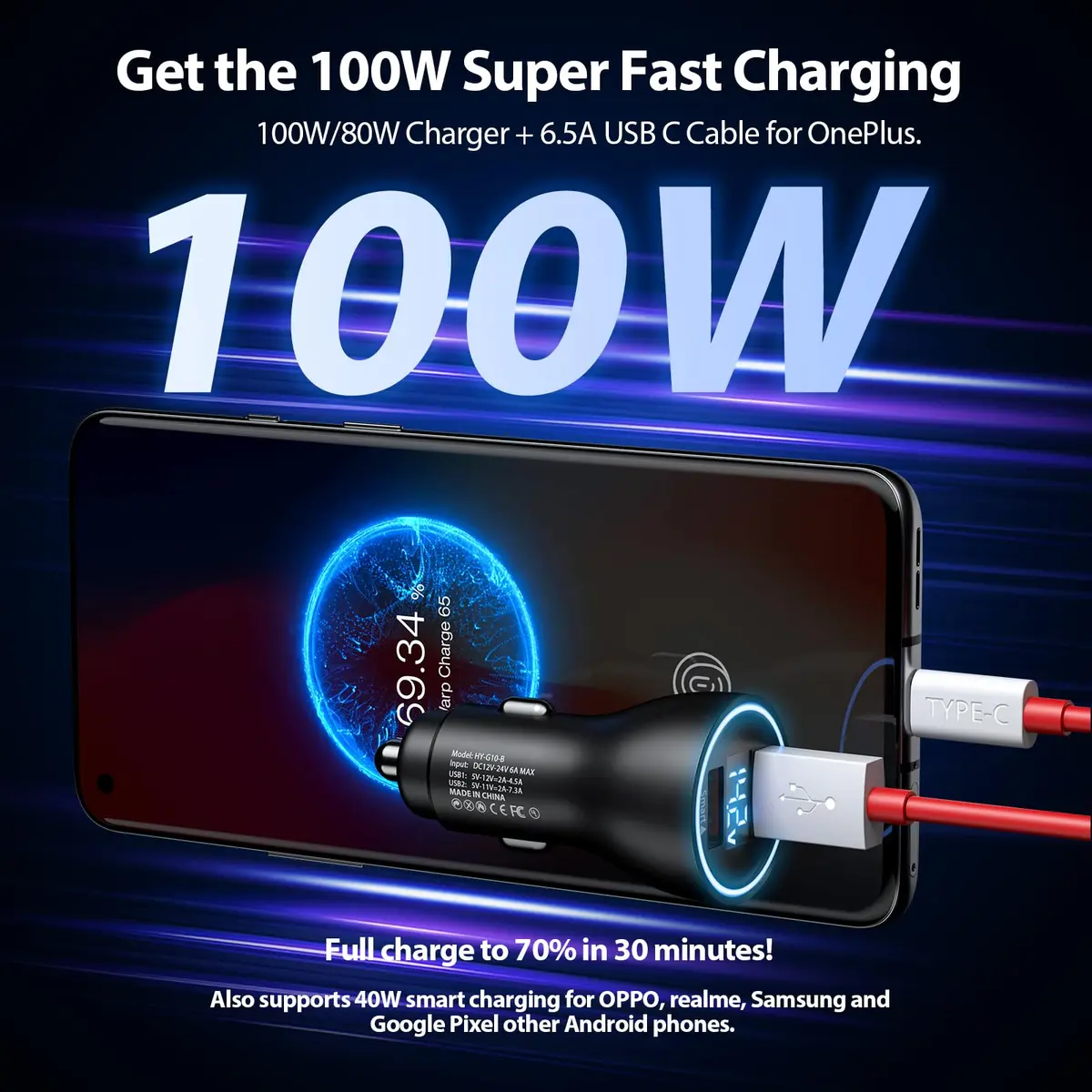 ASKUBSKU Car Charger for SuperVooc 100W 80W | Fast Charging for OnePlus 13 15 13R 12R 12 11 - view 6