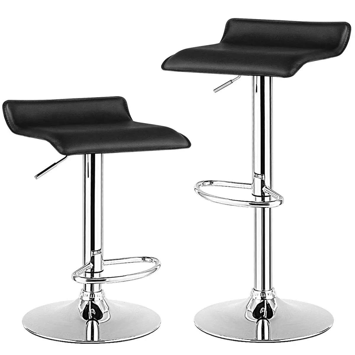 NAFORT Modern Backless Chrome Hydraulic Counter Bar Stools Set of 2 | Swivel Adjustable PU Leather Seats - main product image
