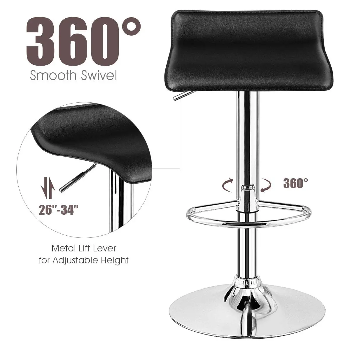 NAFORT Modern Backless Chrome Hydraulic Counter Bar Stools Set of 2 | Swivel Adjustable PU Leather Seats - view 5