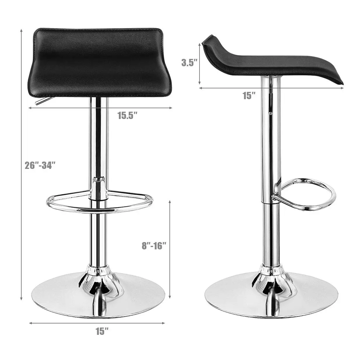 NAFORT Modern Backless Chrome Hydraulic Counter Bar Stools Set of 2 | Swivel Adjustable PU Leather Seats - view 6